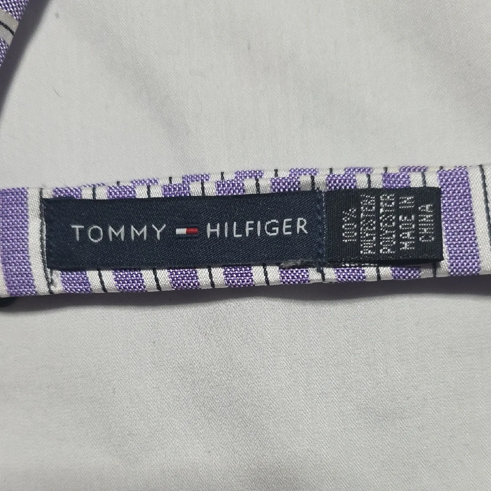 Tommy Hilfiger Lavender and White Striped Bow Tie